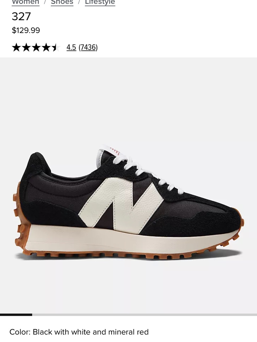 New Balance Women's Black, White & Gum 327 Sneaker